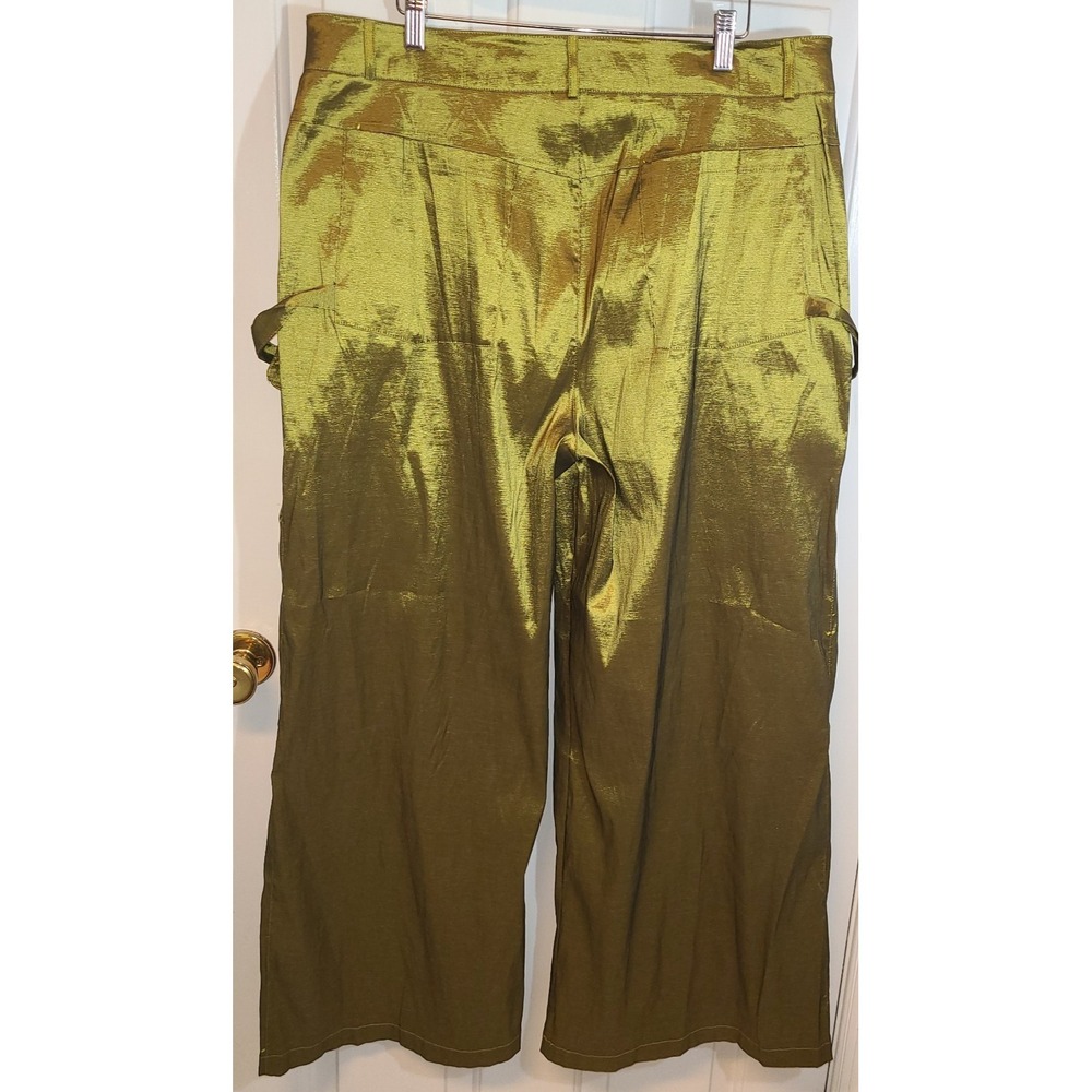 Green‎ Iridescent Wide Leg Cargo Pant Avant Garde Women XXL Street Party - Picture 9 of 11